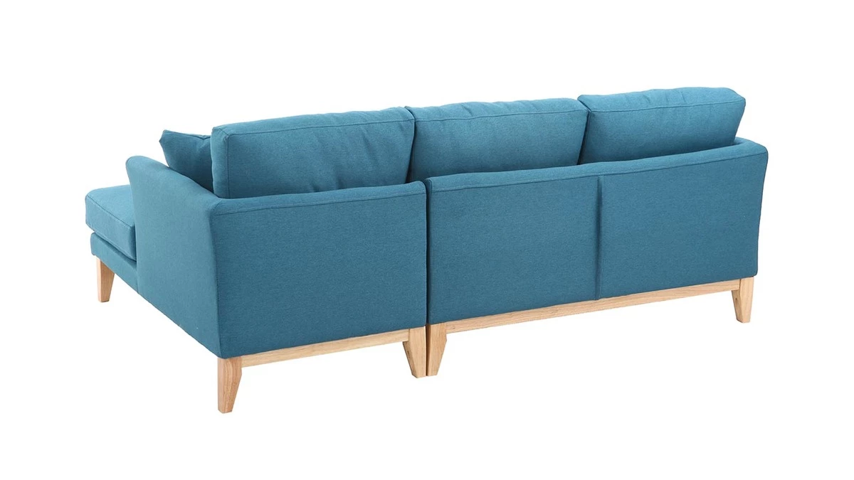 Canapé D'angle Droit Déhoussable 4 Places En Tissu Bleu Canard Et Bois Clair OSLO 6 Canapé D'angle Droit Déhoussable 4 Places En Tissu Bleu Canard Et Bois Clair OSLO – Image 4