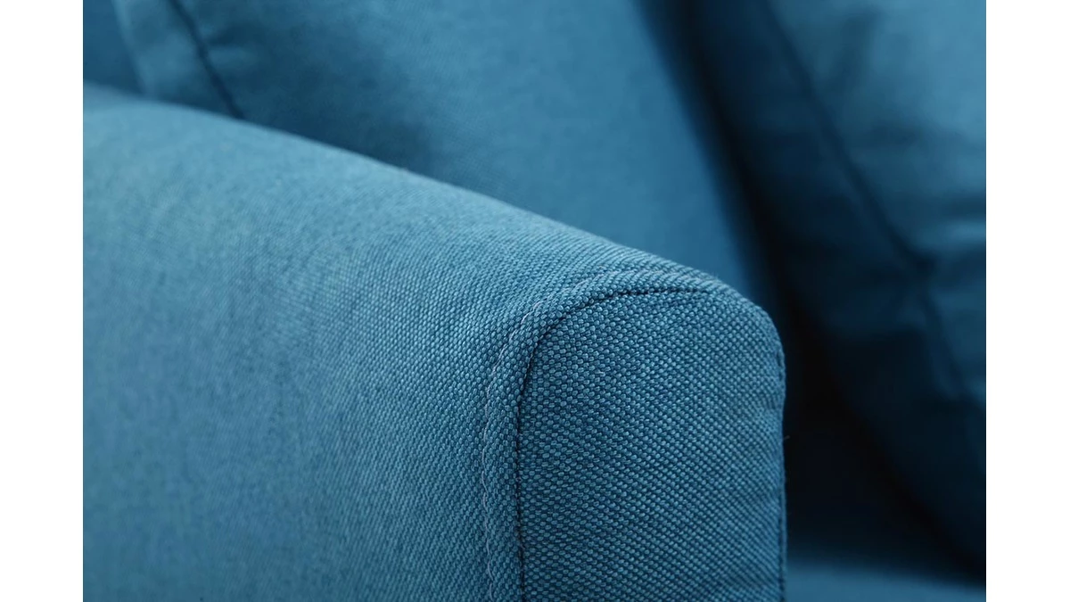 Canapé D'angle Droit Déhoussable 4 Places En Tissu Bleu Canard Et Bois Clair OSLO 7 Canapé D'angle Droit Déhoussable 4 Places En Tissu Bleu Canard Et Bois Clair OSLO – Image 5