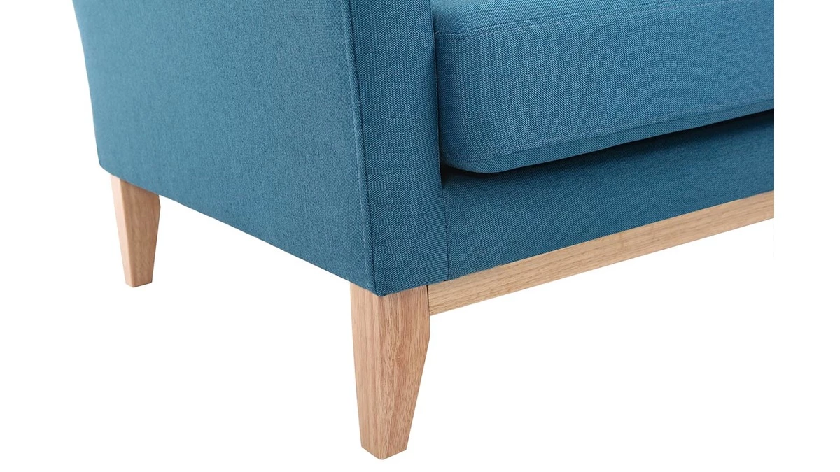 Canapé D'angle Droit Déhoussable 4 Places En Tissu Bleu Canard Et Bois Clair OSLO 8 Canapé D'angle Droit Déhoussable 4 Places En Tissu Bleu Canard Et Bois Clair OSLO – Image 6