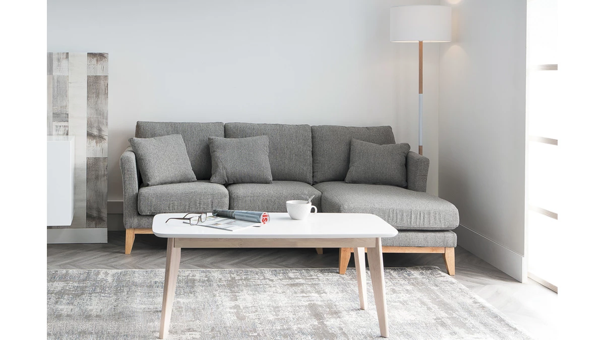 Canapé D'angle Droit Déhoussable 4 Places En Tissu Bleu Canard Et Bois Clair OSLO 9 Canapé D'angle Droit Déhoussable 4 Places En Tissu Bleu Canard Et Bois Clair OSLO – Image 7