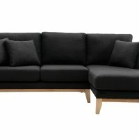 Canapé D'angle Droit Déhoussable 4 Places En Tissu Gris Foncé Et Bois Clair OSLO