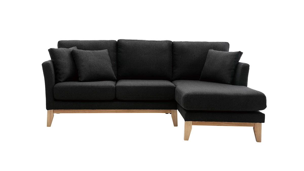Canapé D'angle Droit Déhoussable 4 Places En Tissu Gris Foncé Et Bois Clair OSLO 3 Canapé D'angle Droit Déhoussable 4 Places En Tissu Gris Foncé Et Bois Clair OSLO