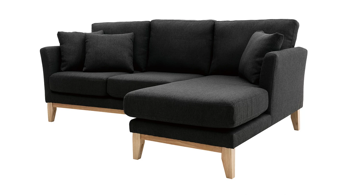 Canapé D'angle Droit Déhoussable 4 Places En Tissu Gris Foncé Et Bois Clair OSLO 4 Canapé D'angle Droit Déhoussable 4 Places En Tissu Gris Foncé Et Bois Clair OSLO – Image 2