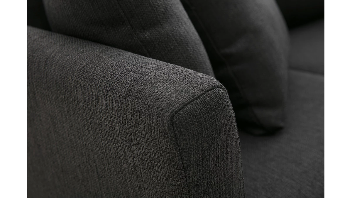 Canapé D'angle Droit Déhoussable 4 Places En Tissu Gris Foncé Et Bois Clair OSLO 8 Canapé D'angle Droit Déhoussable 4 Places En Tissu Gris Foncé Et Bois Clair OSLO – Image 6