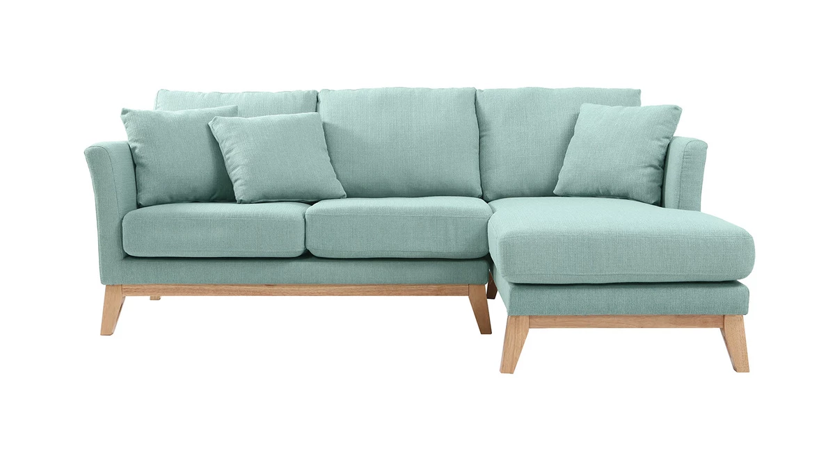 Canapé D'angle Droit Déhoussable 4 Places En Tissu Vert Lagon Et Bois Clair OSLO 3 Canapé D'angle Droit Déhoussable 4 Places En Tissu Vert Lagon Et Bois Clair OSLO