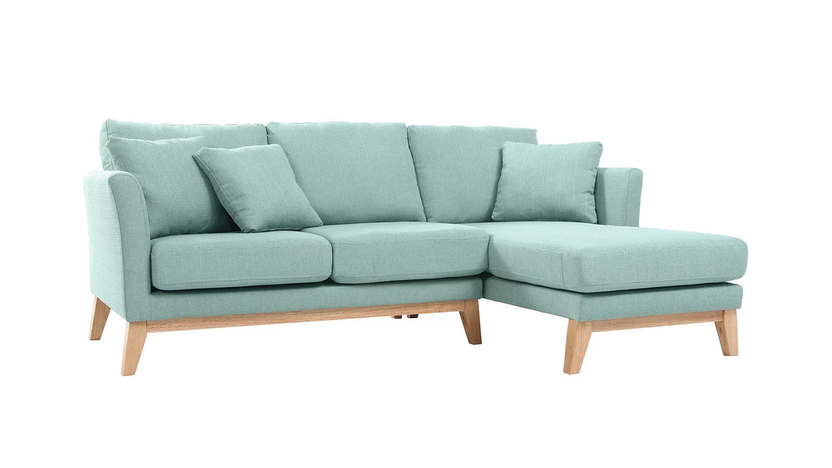 Canapé D'angle Droit Déhoussable 4 Places En Tissu Vert Lagon Et Bois Clair OSLO 4 Canapé D'angle Droit Déhoussable 4 Places En Tissu Vert Lagon Et Bois Clair OSLO – Image 2