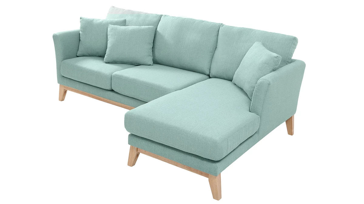 Canapé D'angle Droit Déhoussable 4 Places En Tissu Vert Lagon Et Bois Clair OSLO 5 Canapé D'angle Droit Déhoussable 4 Places En Tissu Vert Lagon Et Bois Clair OSLO – Image 3