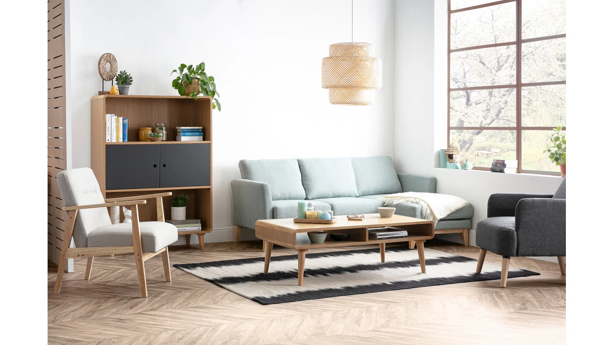 Canapé D'angle Droit Déhoussable 4 Places En Tissu Vert Lagon Et Bois Clair OSLO 9 Canapé D'angle Droit Déhoussable 4 Places En Tissu Vert Lagon Et Bois Clair OSLO – Image 7