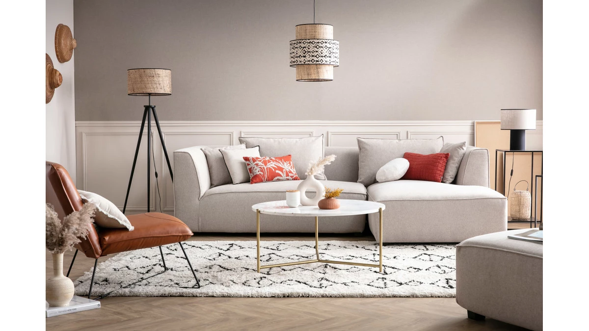 Canapé D'angle Droit Modulable Tissu Beige PLURIEL 11 Canapé D'angle Droit Modulable Tissu Beige PLURIEL – Image 9