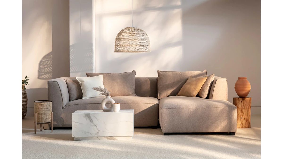 Canapé D'angle Droit Modulable Tissu Beige PLURIEL 10 Canapé D'angle Droit Modulable Tissu Beige PLURIEL – Image 8