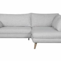 Canapé D'angle Droit Scandinave 3-4 Places En Tissu Gris Clair Chiné Et Bois Clair CREEP