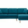 Canapé D'angle Droit Scandinave 4 Places En Tissu Bleu Canard Et Bois Clair CODDY