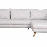 Canapé D'angle Droit Scandinave 5 Places En Tissu Gris Clair Chiné Et Bois Clair CREEP