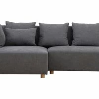 Canapé D'angle Gauche 3 Places En Tissu Effet Velours Gris Et Bois Clair HARLEM