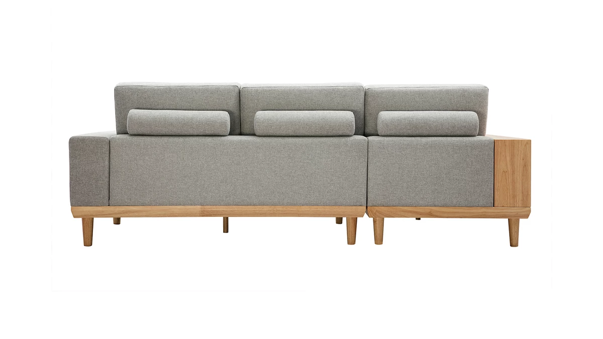 Canapé D'angle Gauche 5 Places Avec Rangements En Tissu Effet Velours Texturé Gris Clair Et Bois Clair KOMAO 6 Canapé D'angle Gauche 5 Places Avec Rangements En Tissu Effet Velours Texturé Gris Clair Et Bois Clair KOMAO – Image 4