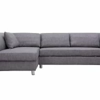 Boutique Miliboo 14 Canapé D'angle Gauche Convertible Avec Coffre 3 Places En Tissu Gris Et Acier Chromé MIAMI