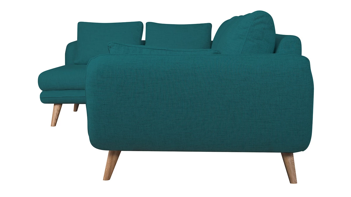 Canapé D'angle Gauche Scandinave 5 Places En Tissu Bleu Paon Et Bois Clair CREEP 5 Canapé D'angle Gauche Scandinave 5 Places En Tissu Bleu Paon Et Bois Clair CREEP – Image 3