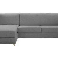 Canapé D'angle Réversible Et Convertible Avec Coffre 4 Places En Tissu Gris Et Bois Clair GRAHAM