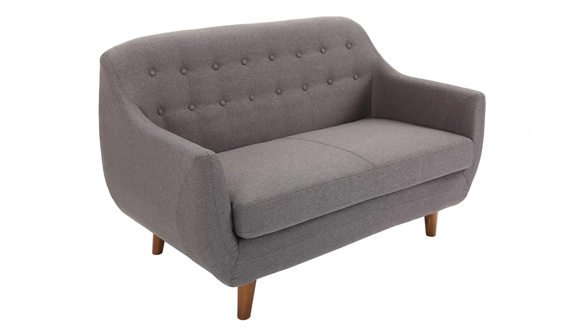 Canapé Déhoussable 2 Places En Tissu Gris Anthracite Et Bois Foncé YNOK 4 Canapé Déhoussable 2 Places En Tissu Gris Anthracite Et Bois Foncé YNOK – Image 2