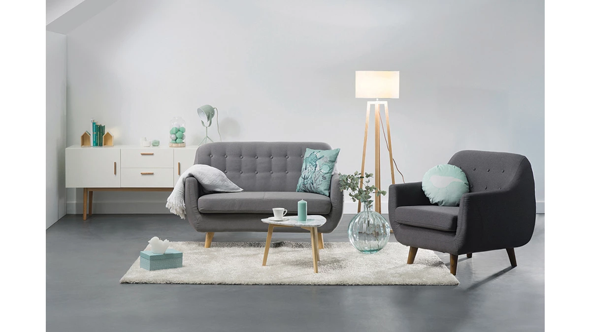 Canapé Déhoussable 2 Places En Tissu Gris Anthracite Et Bois Foncé YNOK 7 Canapé Déhoussable 2 Places En Tissu Gris Anthracite Et Bois Foncé YNOK – Image 5