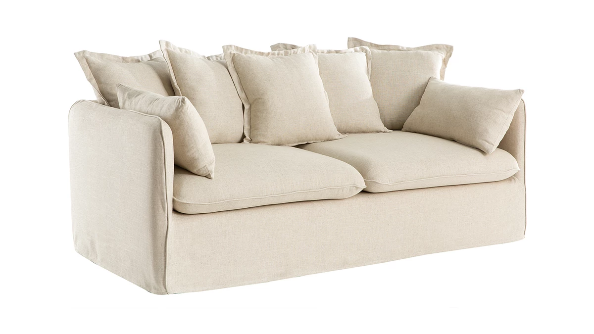 Canapé Déhoussable 3 Places En Lin Coloris Naturel MERLIN 4 Canapé Déhoussable 3 Places En Lin Coloris Naturel MERLIN – Image 2