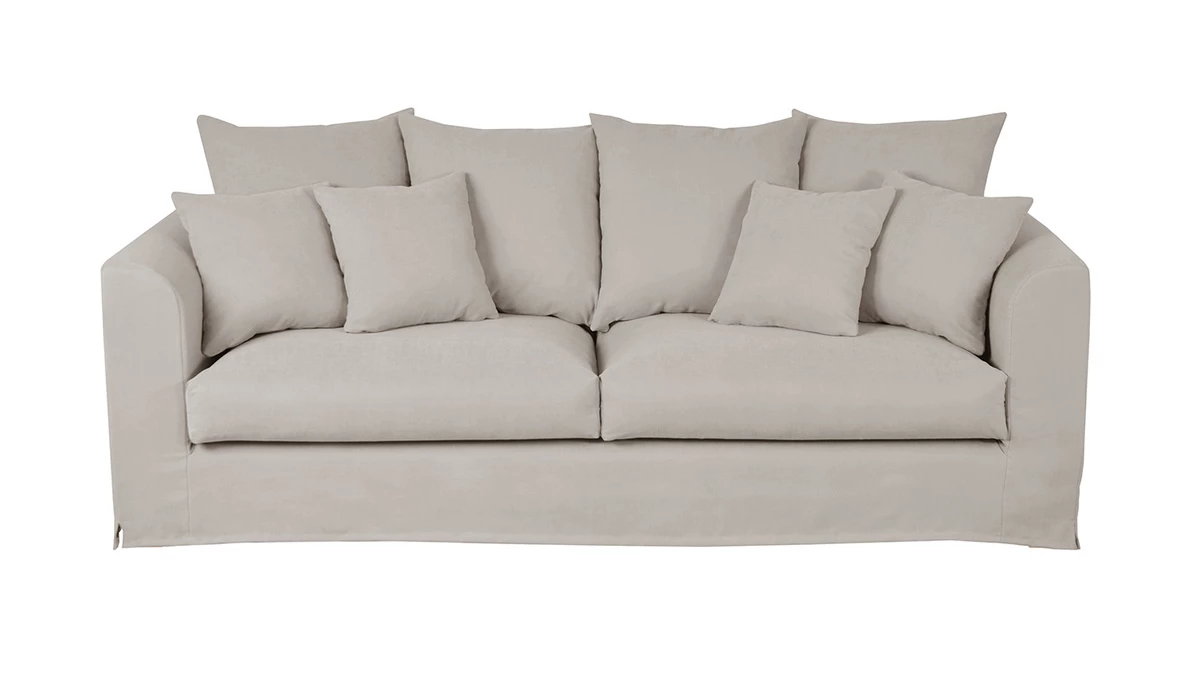 Canapé Déhoussable 3 Places En Tissu Coloris Lin FEVER 3 Canapé Déhoussable 3 Places En Tissu Coloris Lin FEVER