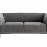 Canapé Design 2-3 Places En Tissu Effet Laine Bouclée Gris Anthracite Et Bois Noir MORRIS