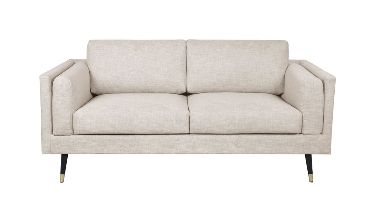 Canapé Design 2 Places En Tissu Beige Chiné Cappucino, Bois Noir Et Métal Doré STING 3 Canapé Design 2 Places En Tissu Beige Chiné Cappucino, Bois Noir Et Métal Doré STING