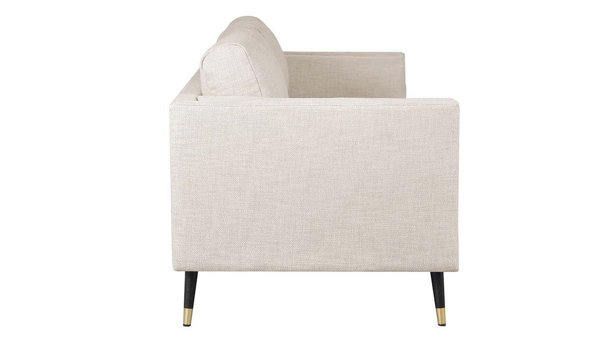 Canapé Design 2 Places En Tissu Beige Chiné Cappucino, Bois Noir Et Métal Doré STING 5 Canapé Design 2 Places En Tissu Beige Chiné Cappucino, Bois Noir Et Métal Doré STING – Image 3