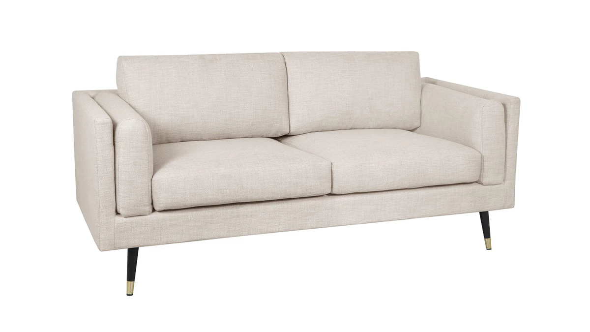 Canapé Design 2 Places En Tissu Beige Chiné Cappucino, Bois Noir Et Métal Doré STING 4 Canapé Design 2 Places En Tissu Beige Chiné Cappucino, Bois Noir Et Métal Doré STING – Image 2