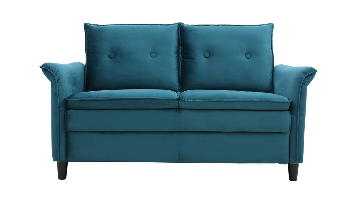 Canapé Design 2 Places En Tissu Velours Pétrole Et Bois Noir CLIFF - Miliboo & Stéphane Plaza 3 Canapé Design 2 Places En Tissu Velours Pétrole Et Bois Noir CLIFF - Miliboo & Stéphane Plaza