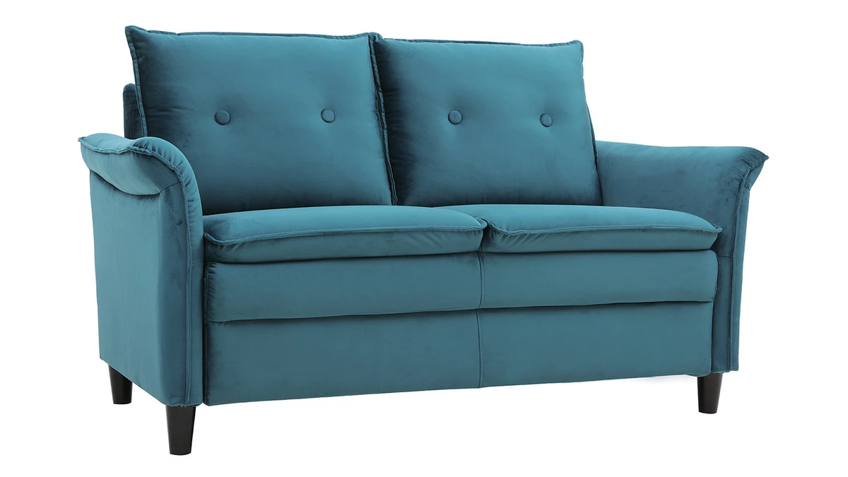 Canapé Design 2 Places En Tissu Velours Pétrole Et Bois Noir CLIFF - Miliboo & Stéphane Plaza 4 Canapé Design 2 Places En Tissu Velours Pétrole Et Bois Noir CLIFF - Miliboo & Stéphane Plaza – Image 2