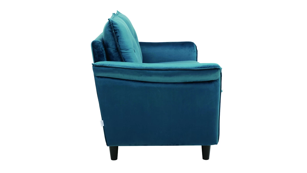 Canapé Design 2 Places En Tissu Velours Pétrole Et Bois Noir CLIFF - Miliboo & Stéphane Plaza 5 Canapé Design 2 Places En Tissu Velours Pétrole Et Bois Noir CLIFF - Miliboo & Stéphane Plaza – Image 3