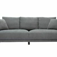 Canapé Design 3 Places En Tissu Effet Velours Gris Et Métal Noir JERRY