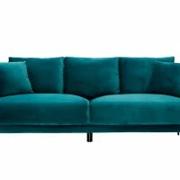 Canapé Design 3 Places En Tissu Velours Bleu Pétrole Et Métal Noir JERRY