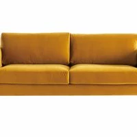 Canapé Design 3 Places En Tissu Velours Jaune, Bois Noir Et Métal Doré STING