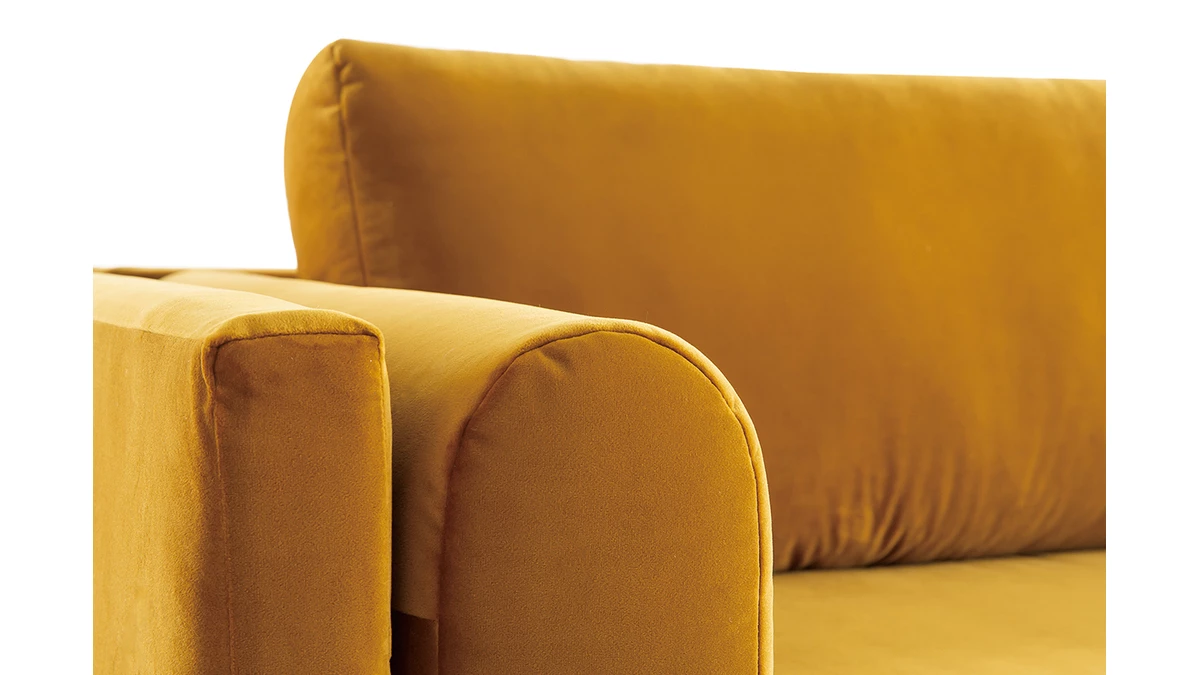 Canapé Design 3 Places En Tissu Velours Jaune, Bois Noir Et Métal Doré STING 7 Canapé Design 3 Places En Tissu Velours Jaune, Bois Noir Et Métal Doré STING – Image 5