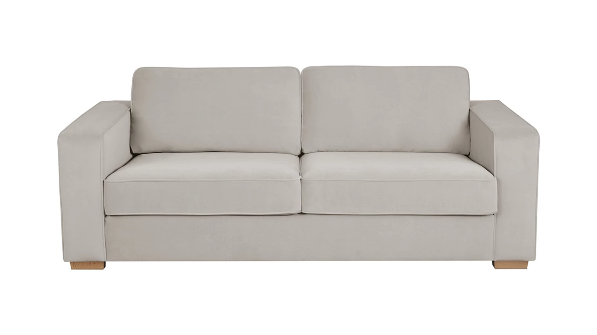 Canapé Design 3 Places En Tissu Velours Mat Grège Et Bois Clair GOTTA 3 Canapé Design 3 Places En Tissu Velours Mat Grège Et Bois Clair GOTTA