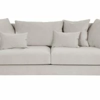 Canapé Design 3 Places En Tissu Velours Mat Grège Et Bois Clair SELECT