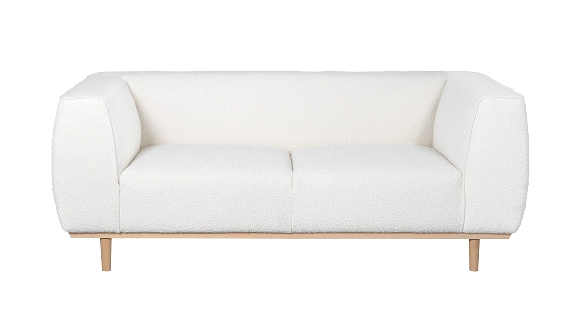 Canapé Scandinave 2-3 Places En Tissu Effet Laine Bouclée écru Et Bois Clair MORRIS 3 Canapé Scandinave 2-3 Places En Tissu Effet Laine Bouclée écru Et Bois Clair MORRIS