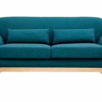 Canapé Scandinave 2 Places En Tissu Bleu Canard Et Bois Clair YOKO