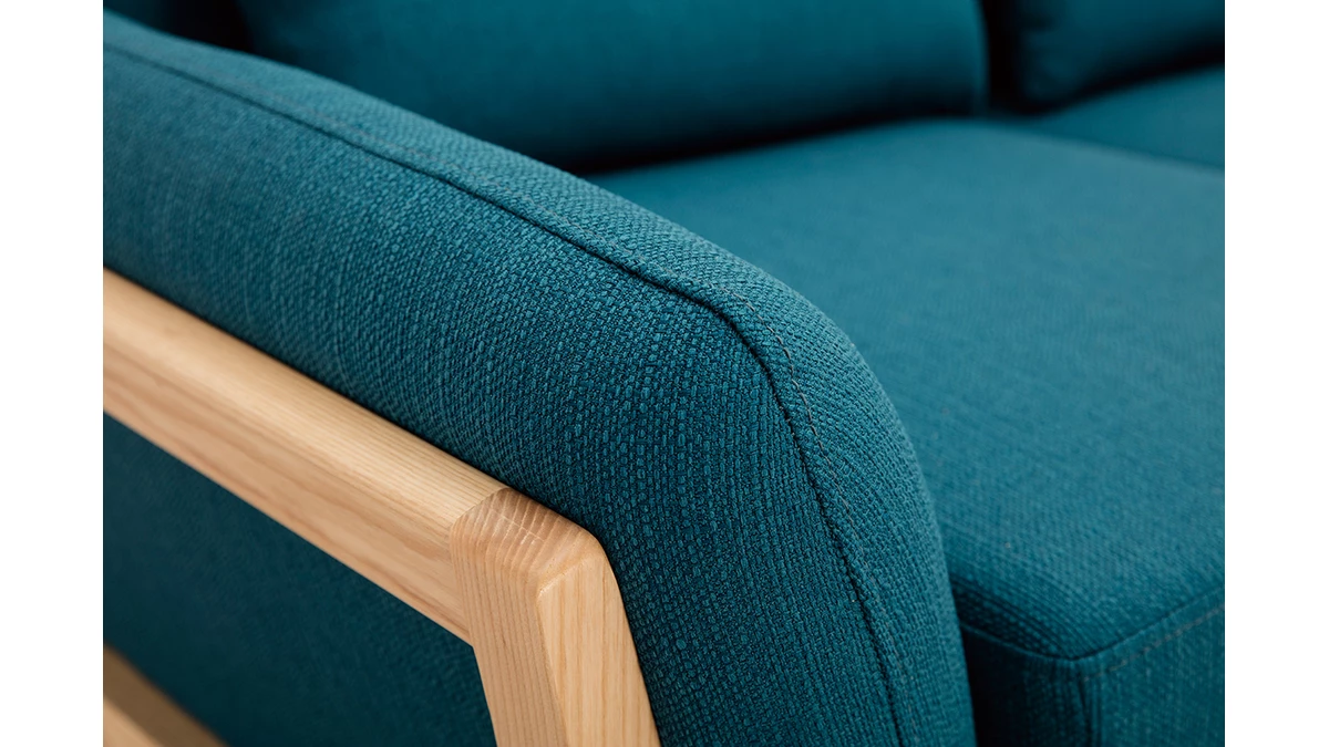 Canapé Scandinave 2 Places En Tissu Bleu Canard Et Bois Clair YOKO 7 Canapé Scandinave 2 Places En Tissu Bleu Canard Et Bois Clair YOKO – Image 5