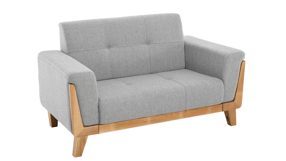 Canapé Scandinave 2 Places En Tissu Gris Et Bois Clair FJORD 4 Canapé Scandinave 2 Places En Tissu Gris Et Bois Clair FJORD – Image 2