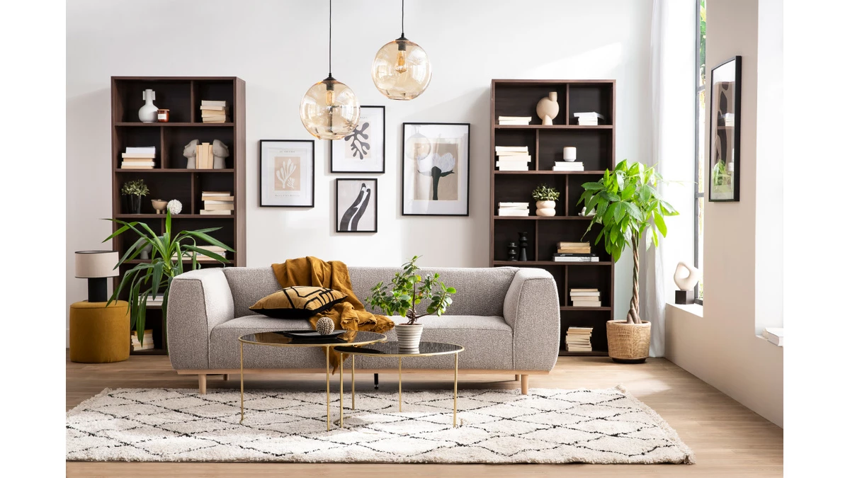 Canapé Scandinave 3-4 Places En Tissu Effet Laine Bouclée Taupe Et Bois Clair MORRIS 8 Canapé Scandinave 3-4 Places En Tissu Effet Laine Bouclée Taupe Et Bois Clair MORRIS – Image 6