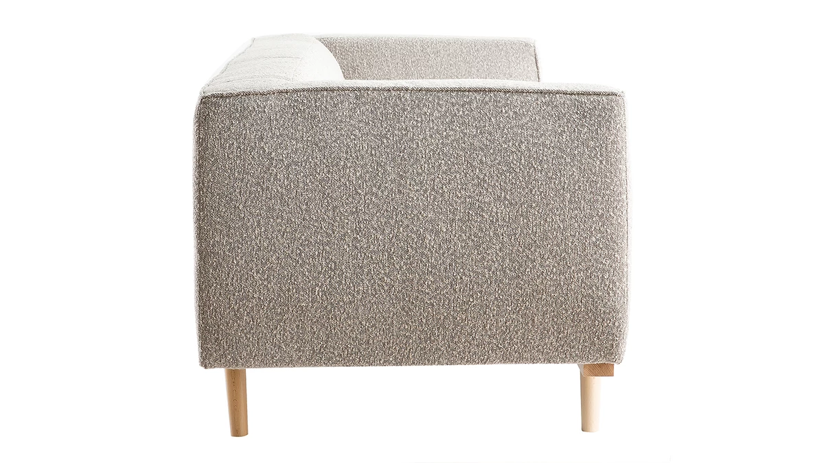 Canapé Scandinave 3-4 Places En Tissu Effet Laine Bouclée Taupe Et Bois Clair MORRIS 5 Canapé Scandinave 3-4 Places En Tissu Effet Laine Bouclée Taupe Et Bois Clair MORRIS – Image 3