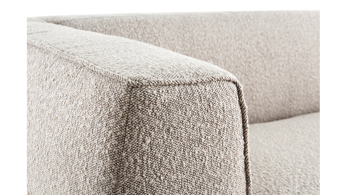 Canapé Scandinave 3-4 Places En Tissu Effet Laine Bouclée Taupe Et Bois Clair MORRIS 7 Canapé Scandinave 3-4 Places En Tissu Effet Laine Bouclée Taupe Et Bois Clair MORRIS – Image 5