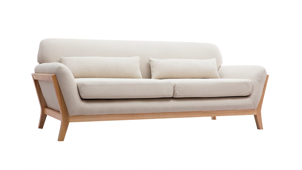 Canapé Scandinave 3 Places En Tissu Beige Et Bois Clair YOKO 4 Canapé Scandinave 3 Places En Tissu Beige Et Bois Clair YOKO – Image 2