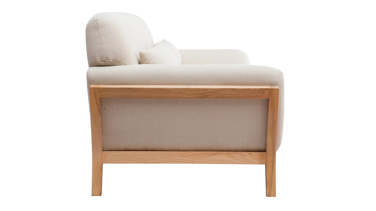 Canapé Scandinave 3 Places En Tissu Beige Et Bois Clair YOKO 5 Canapé Scandinave 3 Places En Tissu Beige Et Bois Clair YOKO – Image 3