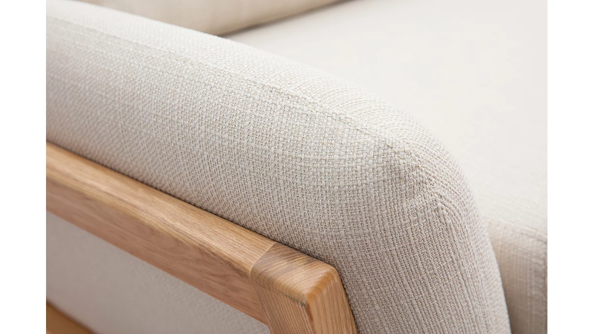 Canapé Scandinave 3 Places En Tissu Beige Et Bois Clair YOKO 7 Canapé Scandinave 3 Places En Tissu Beige Et Bois Clair YOKO – Image 5