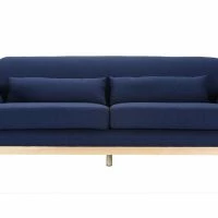 Canapé Scandinave 3 Places En Tissu Bleu Foncé Et Bois Clair YOKO